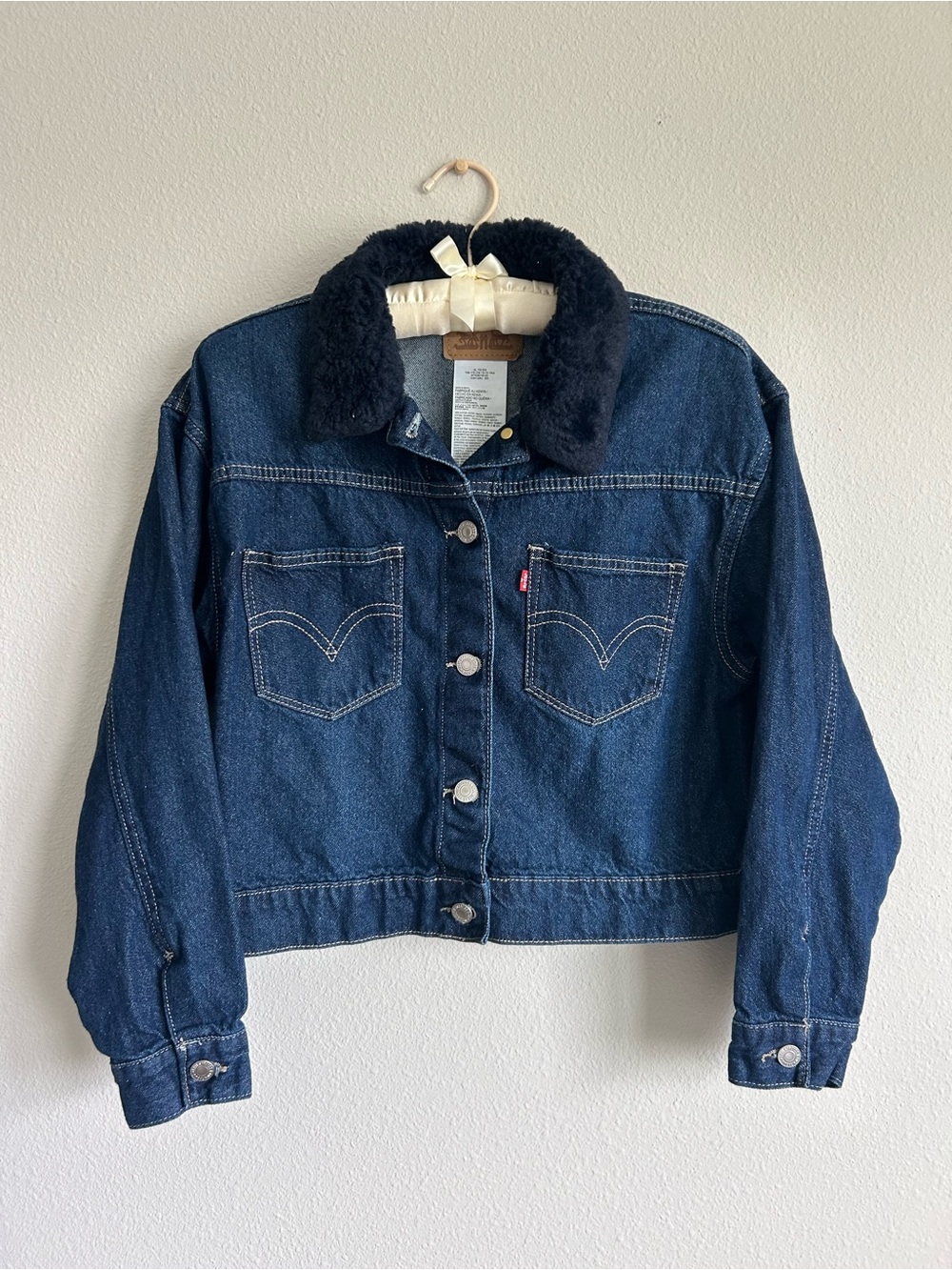 Levi's Dark Blue Denim Jacket with Black Sherpa Collar